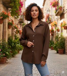 Elegant Brown Button-Down Shirt all sizes