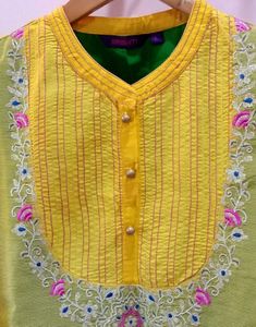Beautiful Kurta With Embroidery Yellow Yoke