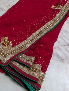 Red Embellished Saree