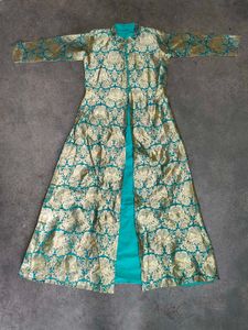 "Women’s Golden Brocade Silk Long Ethnic Jacket