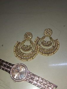 Golden Earrings With New 9gem Watch