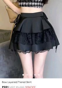 Black Layered Mini Skirt With Lace 🐈‍⬛️🏹