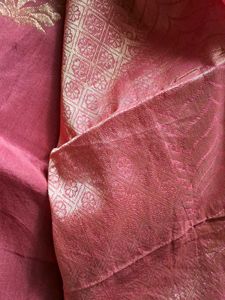 Rust Sari with Gold Floral Design