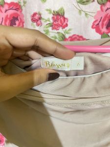 Beige Off shoulder Mesh Top