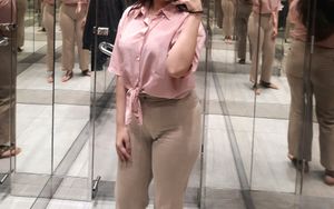 Beautiful Shiny Baby Pink Knot Shirt. Adjustable