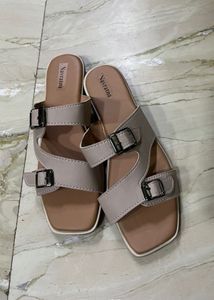 Beige Buckle Sandals