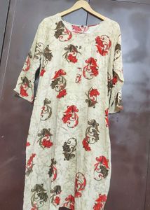 Khaki Color Kurti Red Olive Floral Print 42 Bust