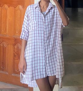 Oversized Plaid Shirt Dress