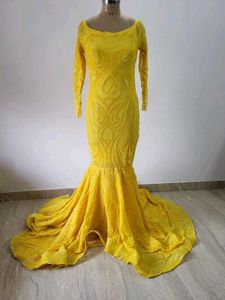 Yellow Embellished Mermaid Gown