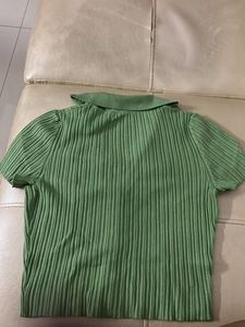 Green Ribbed Button Up Top
