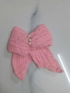 Pink Crochet Bow Hair Tie