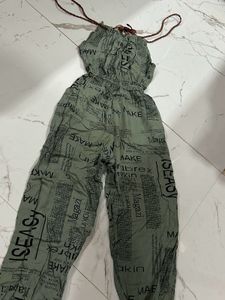 Sleeves Newspaper Print Jumpsuit