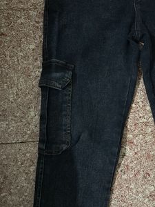 Dark Wash Denim Cargo Joggers