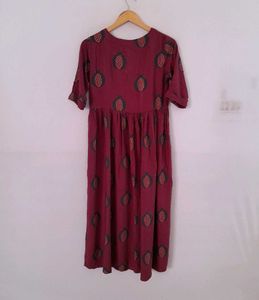Maroon Printed Dress