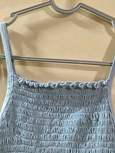Blue Smocked Ruffle Tank Top