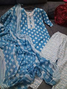 Blue Printed Kurta Set