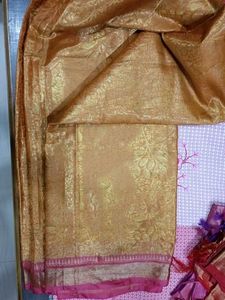 Pink &amp; Gold Orange Saree + Blouse