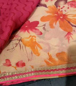 Floral Pink Yellow Saree 💕