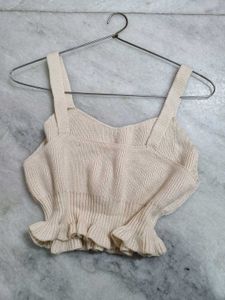 Cute Frilled Knitted Crop Tank Top