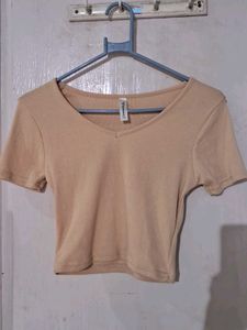 Beige Cropped T-Shirt