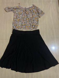 Ajio Top &amp; Black A-Line Midi Skirt