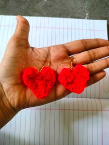 crochet Red Heart Earrings