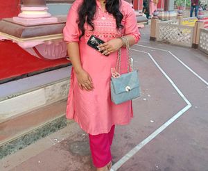 Pink Embroidered Kurti & Pants Set