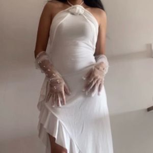 White Halter Maxi Dress
