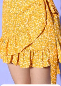 Yellow Floral Printed - Wrap Skort