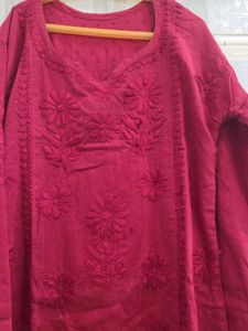 Red Embroidered Kurta