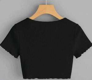 Black V-Neck Ribbed Crop Top