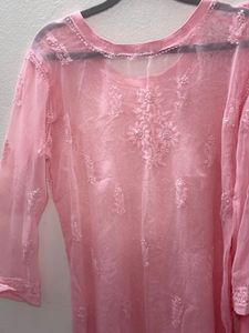 Pink Chikan Kurta With Inner