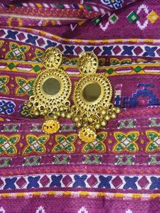 Gold Mirror Chandbali Earrings