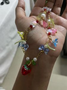Hand Made Beaded Necklace With Strawberry Charm