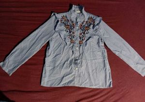 Striped Floral Embroidered Shirt