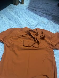 Orange Tie-Neck Blouse