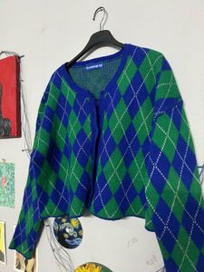 Argyle Knit Cardigan💚💙