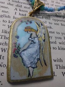 Angel By The Window Clay Pendant Blue Necklace