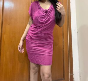Pink Cowl Neck Sheer  Mini Dress