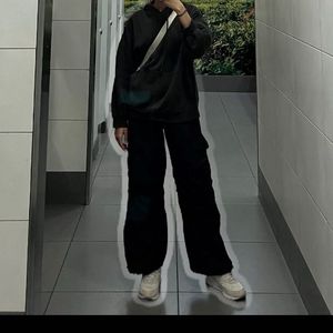 Black Wide Leg Cargo Pants XS-M