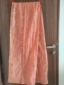 Peach/Coral  Embroidered Kurti With Duppata Suit