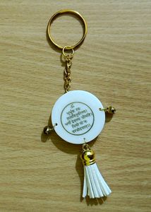 Gayatri Mantra Keychain _Round, White