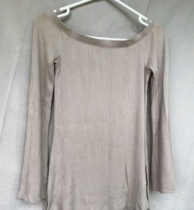 Beige Off-Shoulder Long Sleeve Top