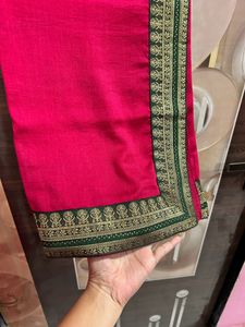 Beautiful Pink Saree With Green Border