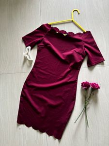 Maroon Scallop Dress