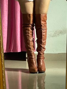 Pure Leather Brown Knee High Boots
