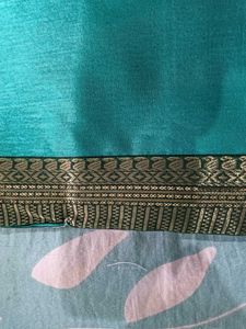 Teal Silk Saree with Gold Border
