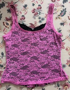 Pink lace corset style coquette top