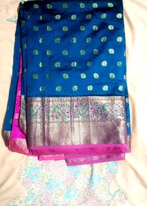 Blue and Pink Saree with Blouse