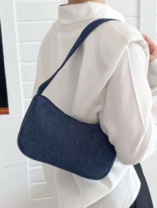 Denim Shoulder Bag with Flowers